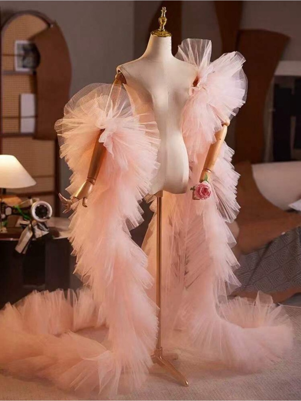 SHEIN Pink Tulle Ruffle Robe